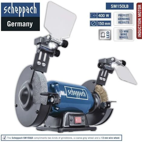 TOURET A MEULER MEULES ET BROSSE MÉTALLIQUE ø150mm SCHEPPACH SM150LB 400W 4 TOURET A MEULER MEULES ET BROSSE MÉTALLIQUE ø150mm SCHEPPACH SM150LB 400W – Image 2