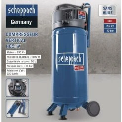 COMPRESSEUR D'AIRE VERTICAL ELECTRIQUE 10 BAR 50LT SANS HUILE SCHEPPACH HC51V -Promos SCHEPPACH Boutique 18515466 5