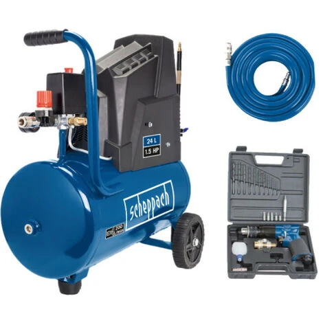 Pack SCHEPPACH Compresseur - 24L - 1100W - HC30ox - Tuyau - 15m - Perceuse Pneumatique 3 Pack SCHEPPACH Compresseur - 24L - 1100W - HC30ox - Tuyau - 15m - Perceuse Pneumatique