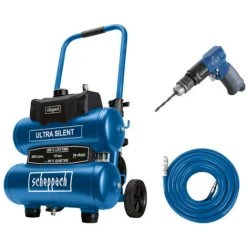 Pack SCHEPPACH Compresseur Super Silencieux - 2 X 10L - 750W - HC20Si-Twin - Tuyau 15m - Perceuse Pneumatique